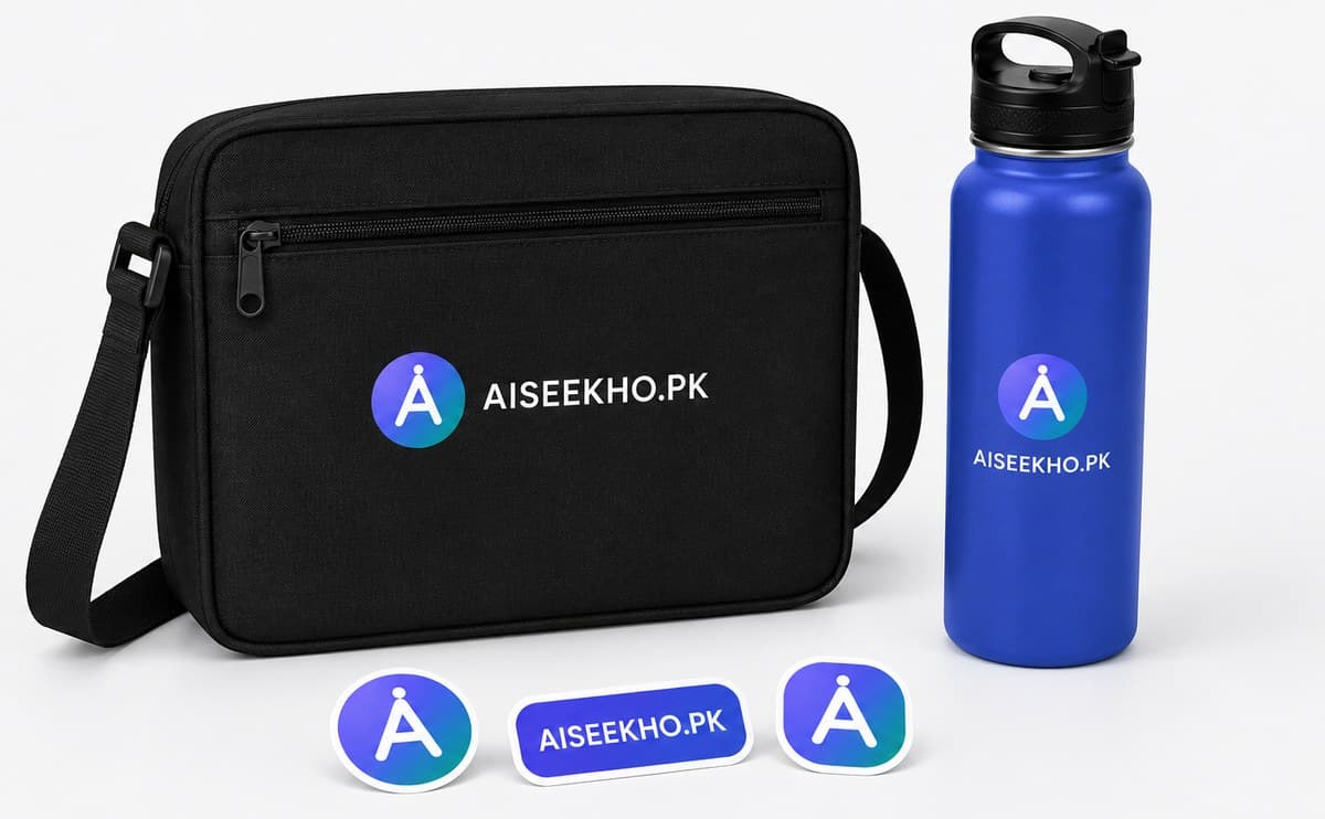 AISeekho Let's Build Together swag kit — branded sling bag, insulated water bottle and sticker pack